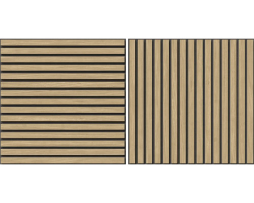 Två paneler av träribbor för väggdekoration