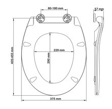 Teknisk ritning av en toalettstol med måttangivelser