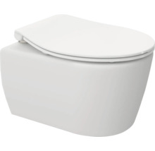 Vägghängd toalett av keramik med toalettsits