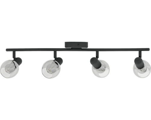 Taklampa med fyra spotlights och klara glaskulor