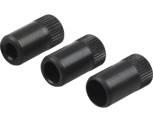 Tre räfflade metallhylsor