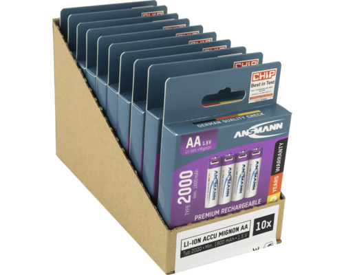 Tio Ansmann AA litiumjonbatterier Mignon med 1,5 volt och 1800 mAh i försäljningsförpackning
