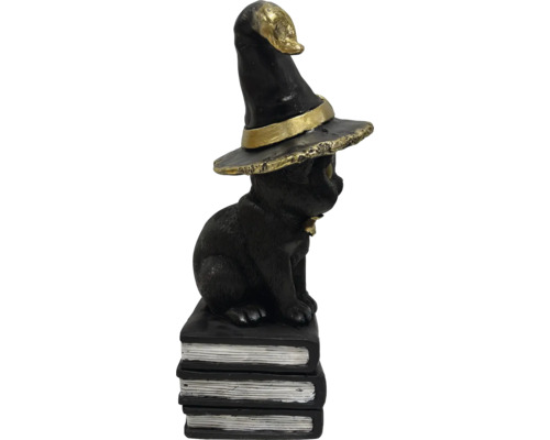 Dekorativ Halloween-figur: Svart katt med häxhatt på en bokstapel