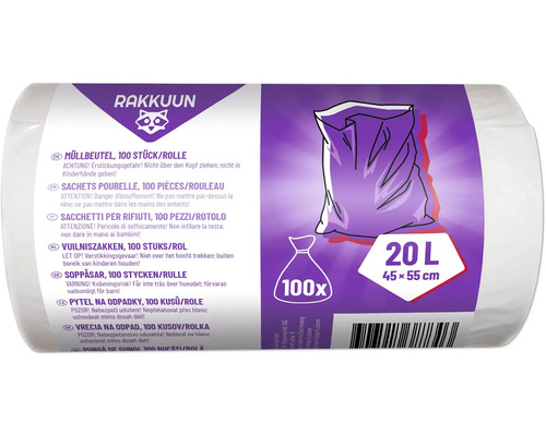 Avfallspåsar rulle med 100 stycken, 20 liter volym och måtten 45 x 55 cm