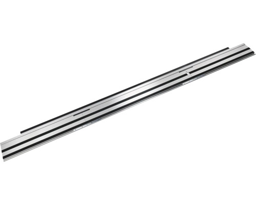 Silverfärgad styrskena av aluminium med svarta glidremsor för precisa snitt.