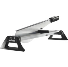 Wolfcraft laminatskärare med metallblad, Wolfcraft Logo och svart plasthandtag.