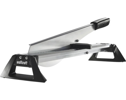 Wolfcraft laminatskärare med metallblad, Wolfcraft Logo och svart plasthandtag.