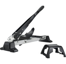 Wolfcraft laminatskärare med långt handtag och separat materialstöd.