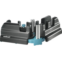 Wolfcraft smygvinkel och geringslåda av plast med styrpinnar av metall för exakt sågning av vinklar.