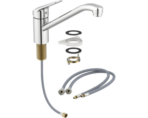 Köksblandare med monteringstillbehör och flexibla anslutningsslangar