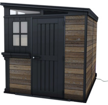 Trädgårdsskåp i trä med dörr och fönster för utomhusbruk