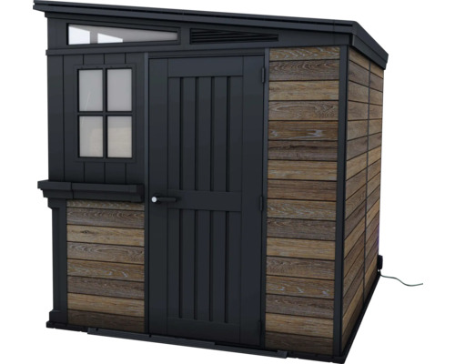 Trädgårdsskåp i trä med dörr och fönster för utomhusbruk