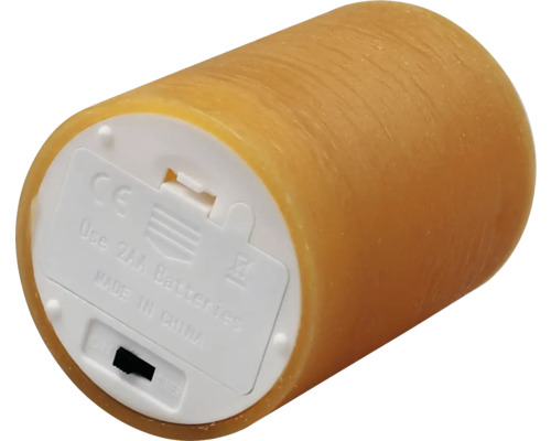 Dekorativt LED-ljus med batterifack och strömbrytare på undersidan.