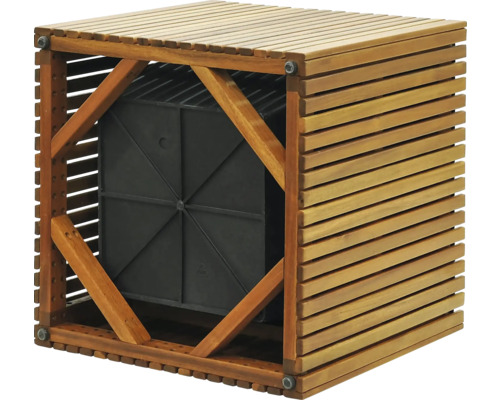 Trälåda med insats för trädgårdsdamm