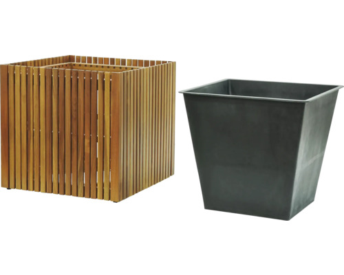 Blomlåda i trä med plastinsats för växter