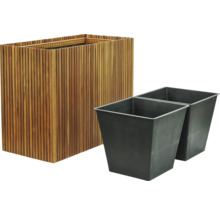 Träplanteringslåda med två planteringsinsatser