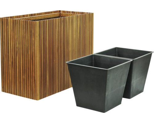 Träplanteringslåda med två planteringsinsatser