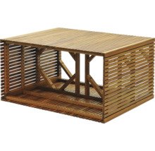 Vedförvaring för trädgården av träribbor