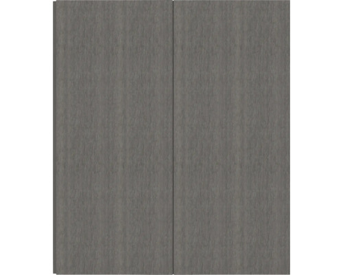 Två grå skåpdörrar med trästruktur