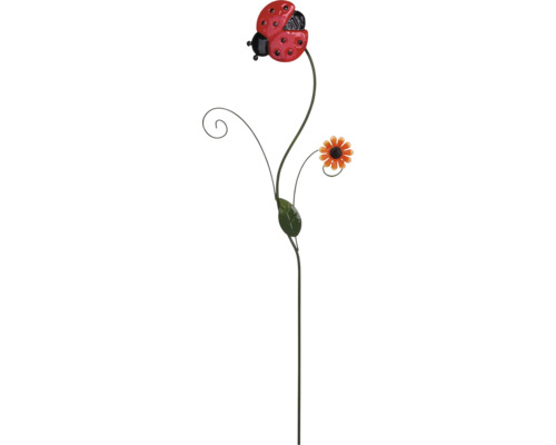 Trädgårdsdekoration med nyckelpiga och blommor av metall