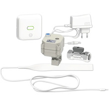 Automatiskt vattenstoppset med sensor, styrenhet, kulventil, kontakt och kabel