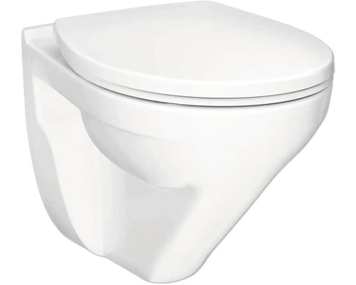 Vägghängd toalett i keramik med stängt lock