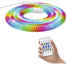 Flexibel LED-ljusslang med regnbågsfärger och fjärrkontroll för färginställning.