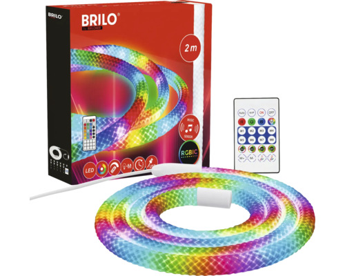 BRILO LED list RGBIC, 2 meter lång, inklusive fjärrkontroll och musiksensor, USB anslutning, flerfärgad belysning.