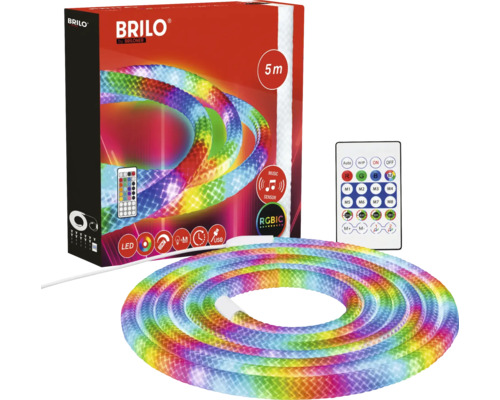 Brilo LED-ljusslang, 5 meter, RGBIC, inklusive fjärrkontroll, USB-anslutning och musik-sensor.