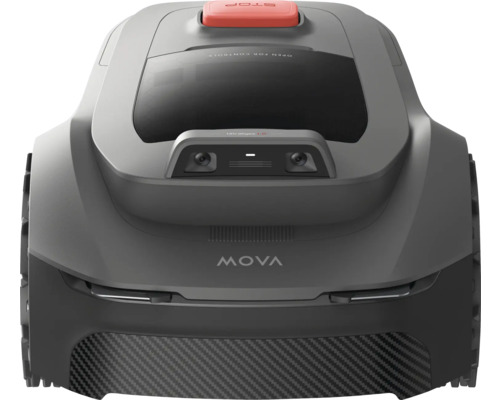 Robotgräsklippare med röd stoppknapp