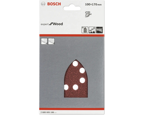 Bosch logotyp. Sex slipblad för trä, cirka 100x170 millimeter.