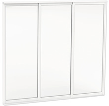 Vitt skjutdörrssystem med tre dörrar och tunn ram för garderober eller rumsavdelare.