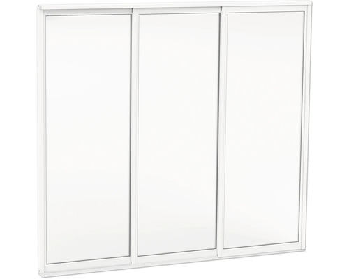 Vitt skjutdörrssystem med tre dörrar och tunn ram för garderober eller rumsavdelare.