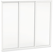 Skjutdörrssystem med tre vita dörrpaneler och smal ram för inbyggda garderober.