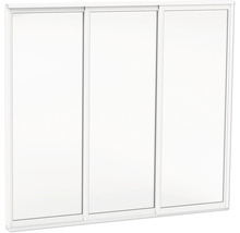 Vit skjutdörrsfront för garderober med tre dörrar och ram.