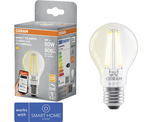 Osram Smart+ Filament Classic A 60 E27 dimbar LED-lampa med förpackning