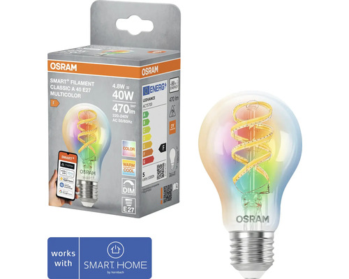 Osram Smart Filament Classic A 40 E27 Multicolor-lampa med förpackning