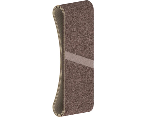 Bandslippapper BOSCH 75x457mm kornstorlek 60/80/100 3-pack Detaljvy av en brun dörrmatta med räfflad struktur och förstärkning