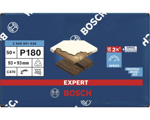 Bosch Expert slippapper, korn P180, 93 x 93 millimeter, 50 stycken