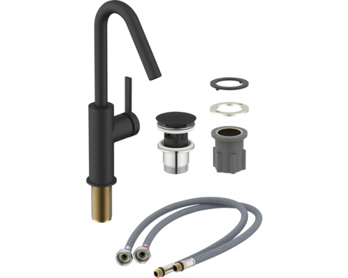 Tvättställsblandare i matt finish med tillbehör