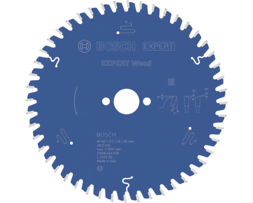 Bosch Logo, cirkelsågklinga Expert Wood, diameter 160 millimeter, centrumhål 20 millimeter, 48 tänder, hårdmetall.