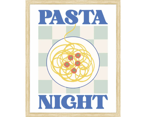 Inramad affisch med pastarätt och texten Pasta Night