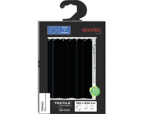 Spirella Primo duschdraperi, 180 x 200 cm, tillverkad av 50 procent återvunnen polyester, vattenavvisande