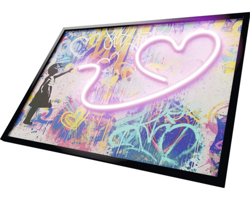 Dekorativ bild med graffiti och neonhjärta i en ram