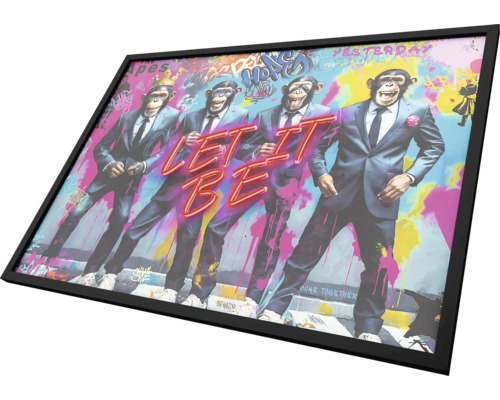 Inramad affisch med fyra apor i kostymer och texten Let it be