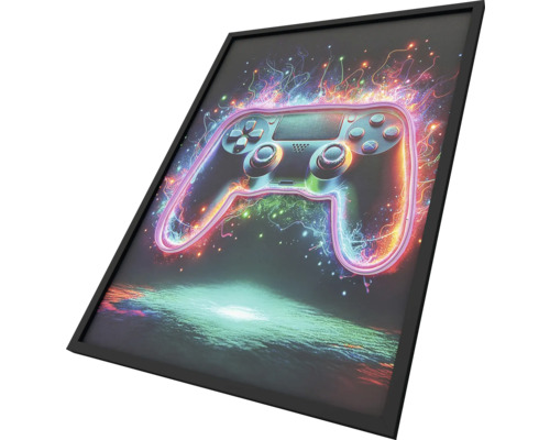 Inramad affisch med ett videospelskontrollmotiv