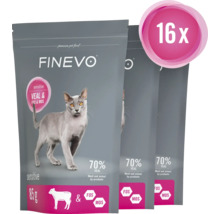 Tre förpackningar Finevo kattmat med kalv och tillsatser, 16 stycken