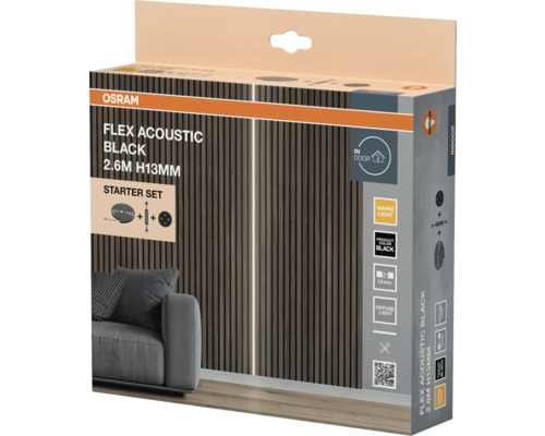 Förpackning för Osram Flex Acoustic Black startpaket för inomhusbruk, 2,6 m längd, 13 mm höjd