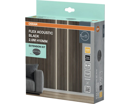 Förpackning Osram Flex Acoustic Black, 2,6 meter, 10 millimeter, förlängningssats för inomhusbruk