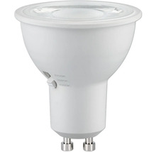Vit LED-reflektorlampa GU10 med sidoströmbrytare för att välja färgtemperatur mellan 2700, 3000 och 4000 Kelvin.
